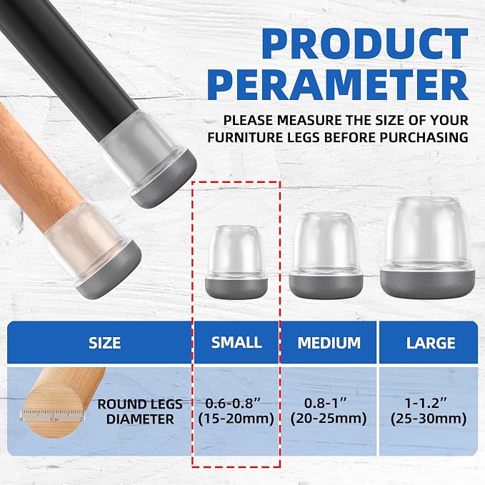 Extra Small Chair Leg Floor Protectors, Pet Hair Resistant, Fit 0.6"-0.8" | Chair Leg Caps for Carpet Hardwood Floors, Clear Furniture Feet Covers with Graphene Fabric Bottom, Reduce Noise-16PCS - Image 5