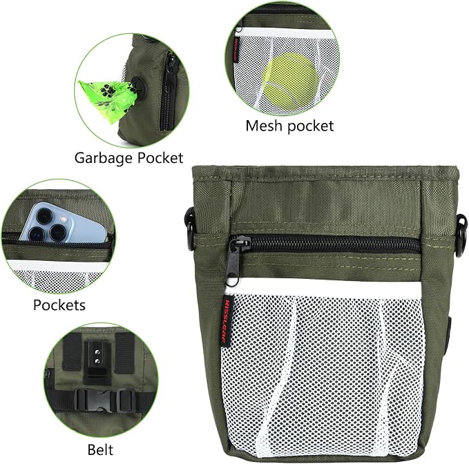 kissleaf Dog Treat Pouch, Magnetic Closure, Dog Clicker- Green | Dog Training Treat Pouch, Large Size, Nylon Material, Magnetic Closure & Clicker, for Walking, Obedience & Outdoor Use - Image 3