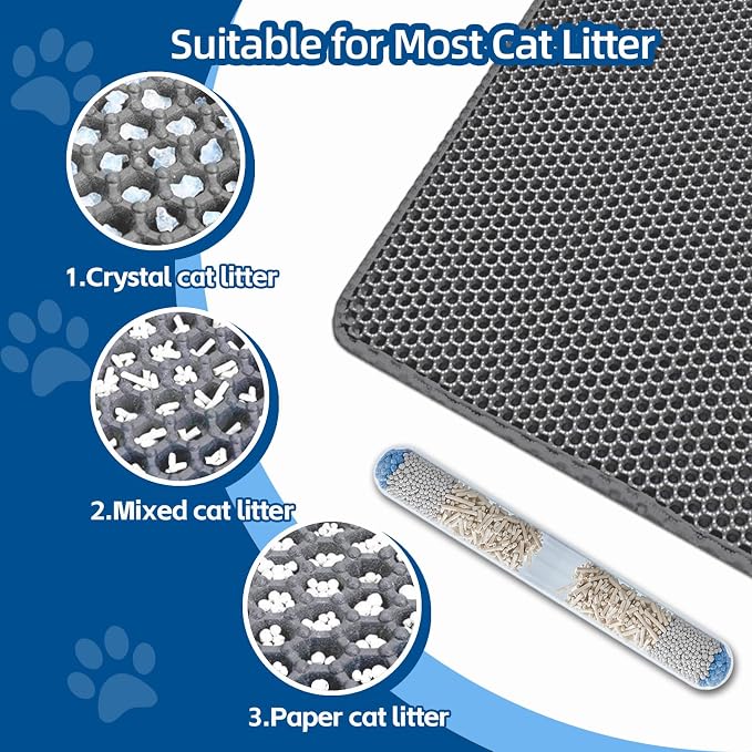 Cat Litter Mat, Double Layer Honeycomb, 30"x24", Gray | XL Litter Box Mat, reduces Litter Tracking, waterproof non-slip, easy-clean, soft on paws, scratch resistant, BPA-free EVA - Image 4