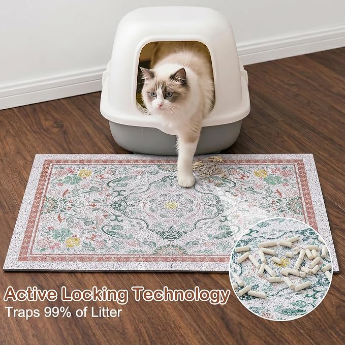 Glittme Cat Litter Mat, 24"x15" Non-Slip Washable Trapping Mat for Cats | Litter Trapping Mat With Thick PVC Coil To Catch Scatter, Soft On Paws And Waterproof Bottom To Protect Floors - Image 2