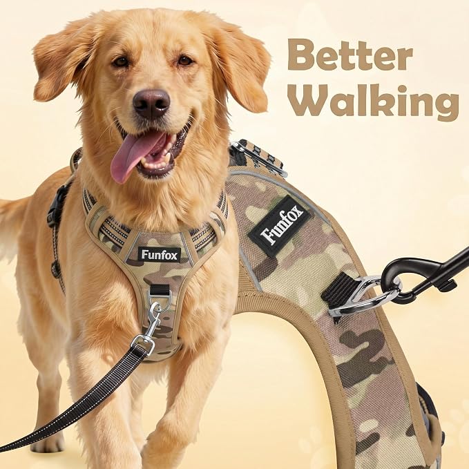 Dog Harness No Pull, Adjustable Pet Vest Harness, Super Soft Material with Vertical Handle Easy Control, Reflective Night Walking, 2 Leash Clips for Small Sized Dogs, Camo Brown, S - Image 2
