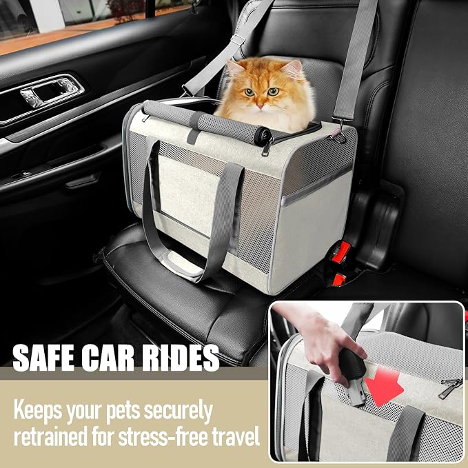 GAPZER Large Cat Carrier Soft, Collapsible Travel Pet Carry Bag, Small Dogs | Big Kitten Cat 20lbs Mainecoon, Top Open Travel Shih-Tzu Pet Kennel, Yorkie Small Dog 10 Pound, 18x12x12, Durable Cloth Beige - Image 5