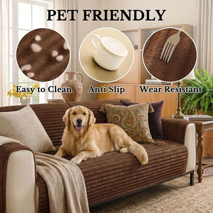 Smiry Waterproof Couch Cover for Dogs, Washable Non Slip Plush Protector | Waterproof Protection, Plush Flannel, Non Slip Backing, Pet Hair & Scratch Protection, Soft Cover (43" x 82.7") - Image 5