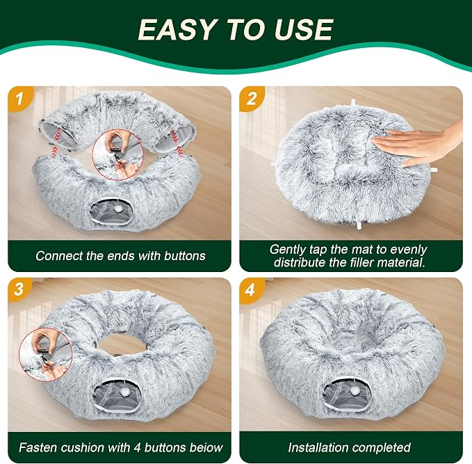 VIVOYAN Multifunctional Cat Tunnel Toy - XL Interactive Cat Play Tunnel with Climbing Holes and Thick Resting Mat, Ideal for Mult Homes and Extended Playtime - Image 5