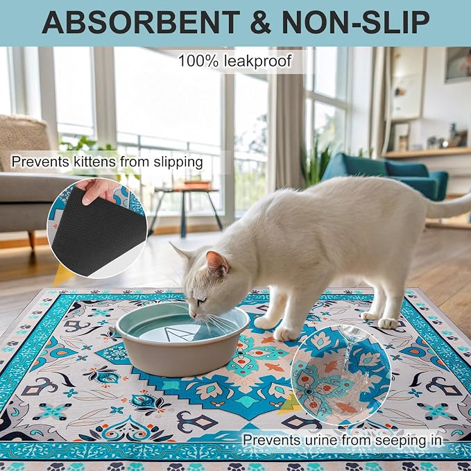 BEAUTYZOO Cat Litter Box Mat,28"x 36" Large Litter Trapping Mat, Waterproof | Non-Slip Litter Mats for Floor Scatter Control,Absorbent Urine-Proof,Soft on Paws & Easy to Clean,Indoor Cats Toilet Training - Image 4