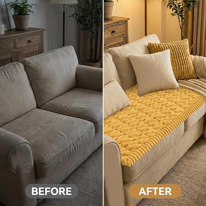 Smiry Non Slip Couch Covers for Dogs, Scratch Resistant Pet Sofa Protector | Machine Washable Soft Fuzzy Thick Furniture Cover for Sofa Loveseat Sectional Large Dogs, Mustard Yellow, 27.6" x 88" - Image 7