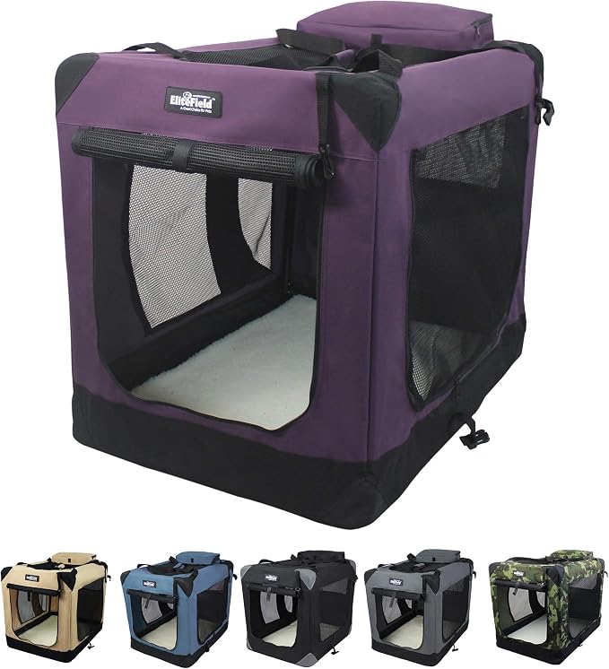 EliteField 3-Door Soft Dog Crate with Bed & Carrying Bag (2-Year Warranty) | 3 Mesh Doors, Steel Frame, Removable & Washable Crate Cover and Bed Cover, Storage Pockets, Indoor/Outdoor, Foldable by EliteField