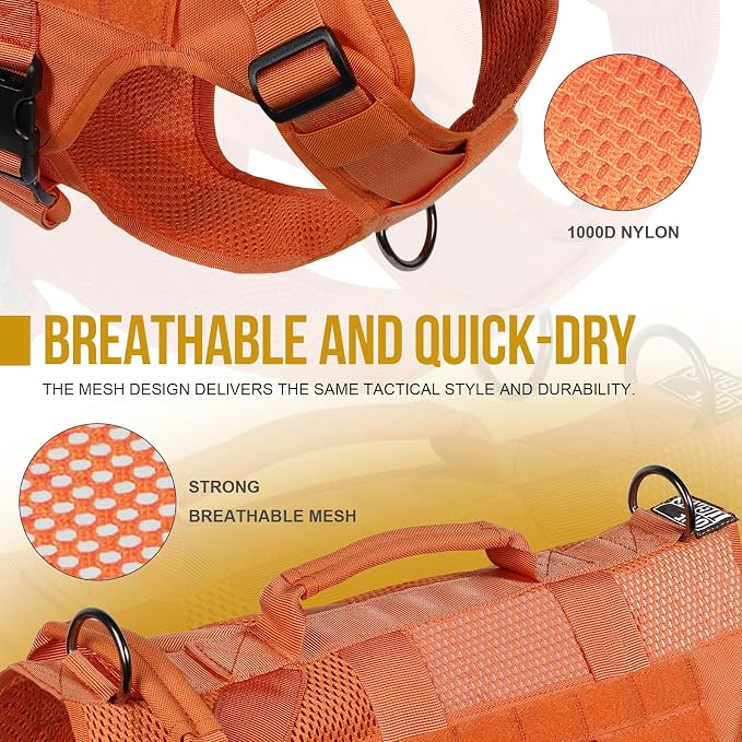 OneTigris Tactical Dog Harness for Small Dogs, No Pull Small Dog Vest Harness Breathable Military Dogs Molle Vests with Handles, Harness for Walking Hiking Training (Orange, XS) - Image 2