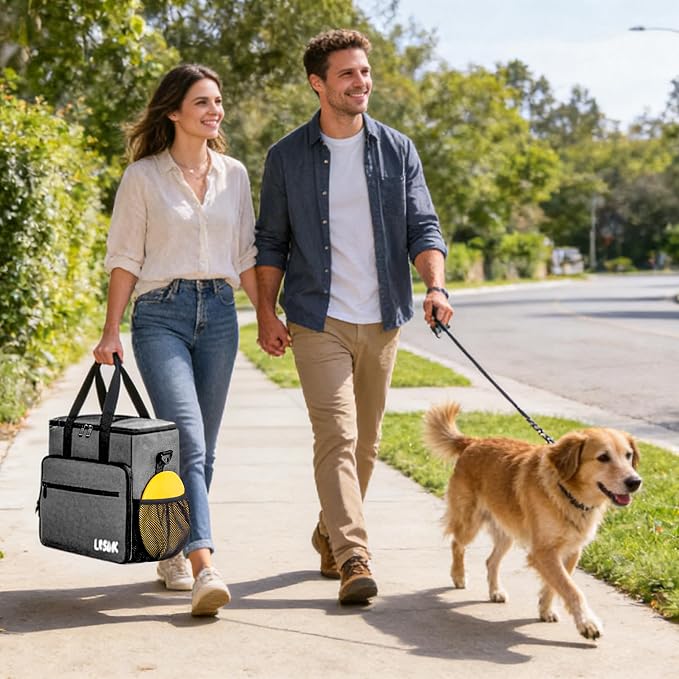 Dog Travel Bag, Large Pet Travel Set with Multi-Function Pockets | 2 Food Storage Containers, 2 Collapsible Bowls, 1 Feeding Mat for Pet Supplies, Road Trip Essentials, Weekend Camping, Grey - Image 2