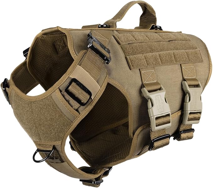 ICEFANG No Pull Tactical Dog Harness for X-Large Dogs,Adjustable Dog Vest | Control Handle,MOLLE Panel,Front Hook,3 Leash Clips,Soft Padded,for walking training,Brown,X-Large by ICEFANGDIRECT