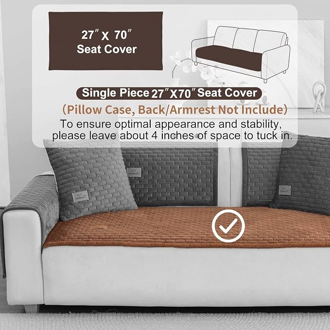 Washable Velvet Dog Couch Cover, Plush Pet Sofa Furniture Protector for 2-3 Cushion Couch, Non-Slip Washable Cover for Dogs(1PC/27.6"x70.9",Brown) - Image 2