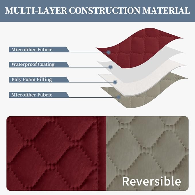 ISSUNTEX Double Protection 100% Waterproof Recliner Covers for Living Room, Reversible Furniture Protector Recliner Couch Sofa Slipcover for Dogs, Pets, Kids (Recliner, Christmas Red/Beige) - Image 4
