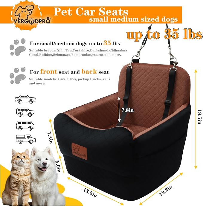 Dog Car Seat for Small Medium Dogs,Portable Pet Booster Seat with Safety Strap & Removable Washable Pad,Memory Foam Dog Travel Bed for Car,SOFE Velvet for Puppies Cats（M-Black/Brown） - Image 3
