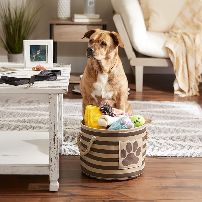 Bone Dry Pet Storage Collection Striped Paw Patch Bin, Small Round, Brown - Image 4