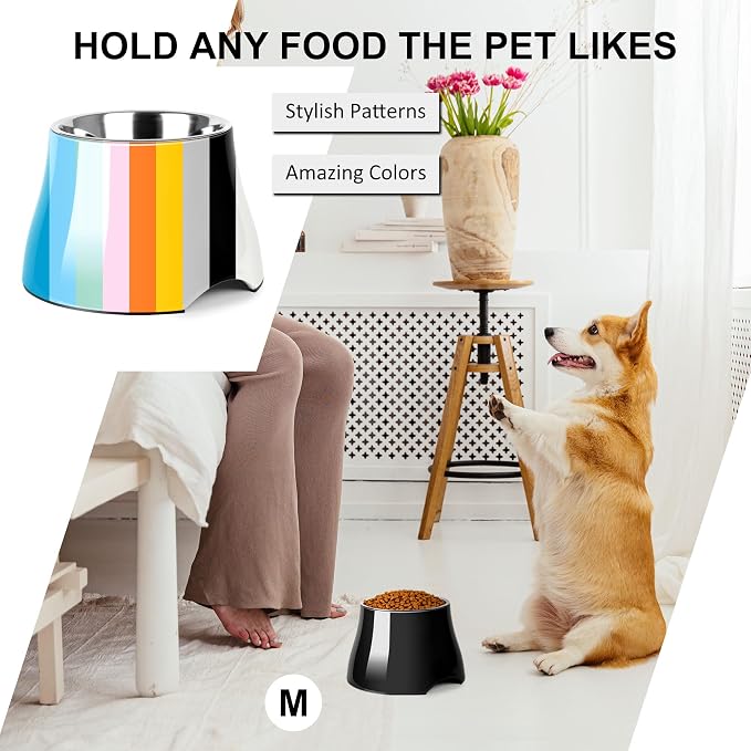 Dog Bowls,Cone Friendly Non Slip Single Dog Bowl with Stainless Steel Inner, Raised Bowls for Small Dogs Spaniel Dogs Long Ear, High Capacity, M/2 Cup Black - Image 6