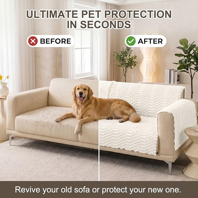 Smiry Waterproof Couch Covers for Dogs Washable, Non Slip Pet Sofa Cover | Plush Scratch Resistant Flannel Furniture Protector for Dogs, White, 36" x 94.5" - Image 7