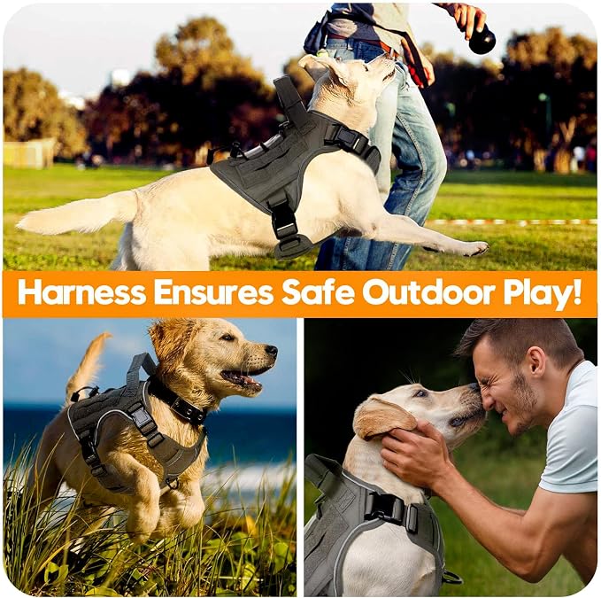 Heavy-Duty Tactical Dog Harness for Large Dogs, No Pull Adjustable Reflective Pet Vest with Molle System, K9 Military-Grade Control for Service Training, Outdoor & 10+ Breeds, Gray, Small - Image 6