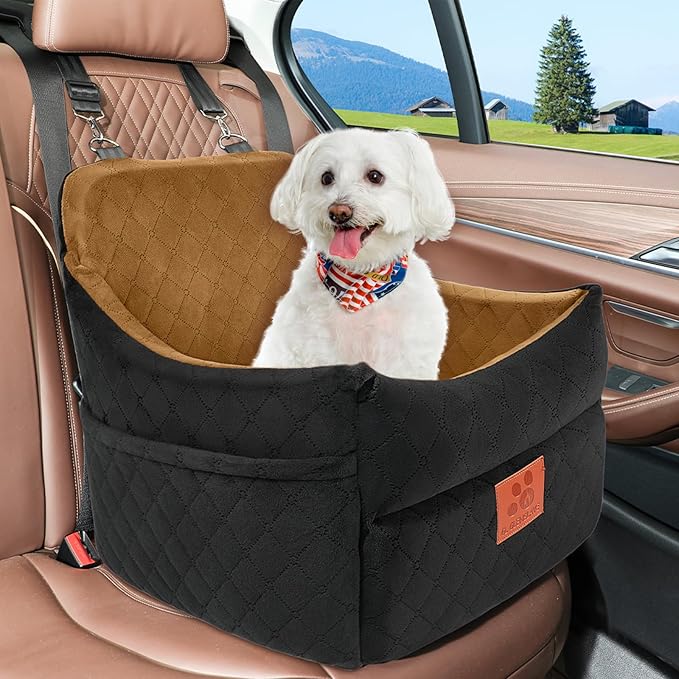 GL GLENSLAVE Dog Car Seat for Small/Medium Dogs, Dog Booster Car Seats with Thick Cushion for Dogs Under 35lbs, Detachable Washable Pet Carseat with Storage Pockets, 2 Safety Belts(Black/Coffee) - Image 6