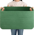 OIAHOMY 75L Large Blanket Basket, Woven Cotton Rope Baskets for Organizing 22”x17”x12”, Blanket Basket living Room, Toy Storage Bins for Nursery, Green by MasterofSpaceOptimization