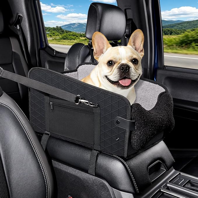 YJGF Center Console Dog Car Seat,Pet Car Seats for Small Dogs,Under 30 lbs | for Full Size Truck,Soft Padding and Pillow,Safety Belt, PU Leather,Portable Puppy Booster,More Space,Portable Puppy Carrier - Image 7