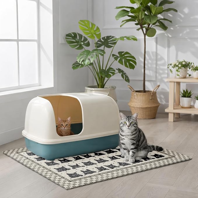 Cat Litter Mat 33" x 22" for Litter Box, Non-Slip Washable Floor Mat with Litter Trapping Design, Scatter Control for Cats and Kittens, Black Beige - Image 3