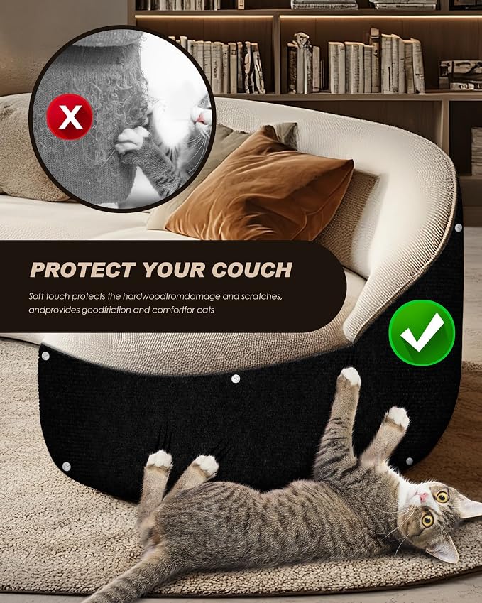 Cat Scratch Furniture Protector, Trimmable Self-Adhesive Carpet, DIY Climb Cat Scratcher Mat for Covering Cat Tower and Couch Protector from Cat Claws (78.7x15.8in Black) - Image 6