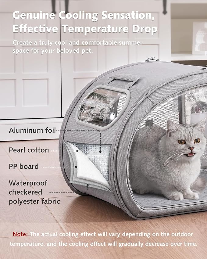 Pecute Cooling Dog House,with Cooling Mat for Small Dogs,Cat Bed,M,Gray | 6 Ice Packs for Cooler,Aluminum Film Insulation System,Breathable, Cool, Safe, and Sturdy AC Room for Cats in Hot Summer Days - Image 4