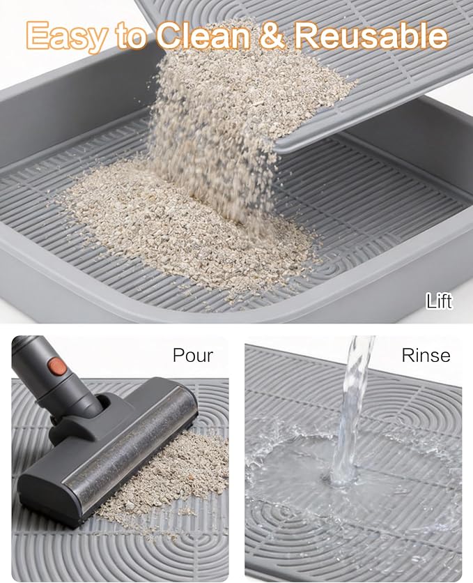 Extra Large Cat Litter Mat XL, 47" x 35", Silicone Waterproof | Traps litter, Easy to clean, Vacuum & wipe off, Waterproof backing, Non-slip design, Soft on paws - Image 5