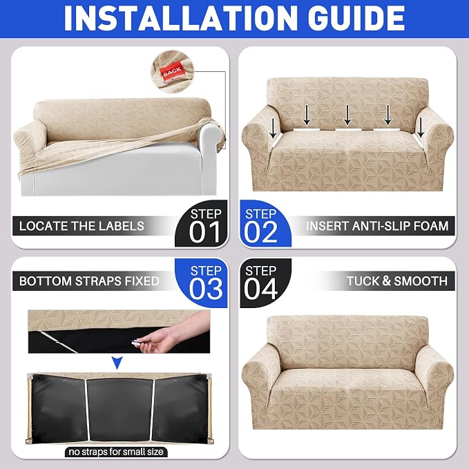 YEMYHOM 1 Piece Stretch Chair Sofa Slipcovers Couch Covers for 1 Seat, Jacquard Armchair Covers with Non-Slip Elastic Bottom, Thickened Furniture Protector for Dogs Pets kids (Small, Khaki） - Image 8