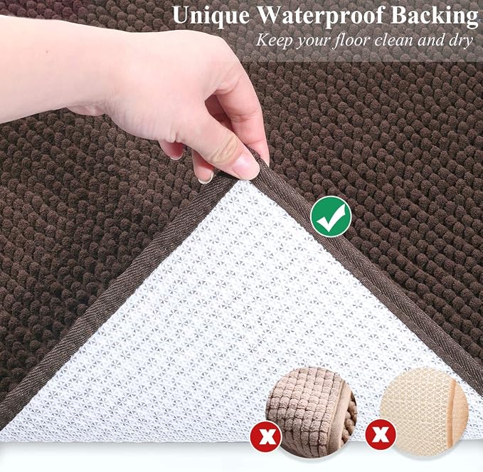 VIVAGLORY Cat Litter Mat Softgrip Litter Trapping Mat, 31"× 20", Brown | Litterbox Rug Box Catcher for Indoor & Floor, Easy Clean Washable Less-Mess Waterproof for Cat - Image 4