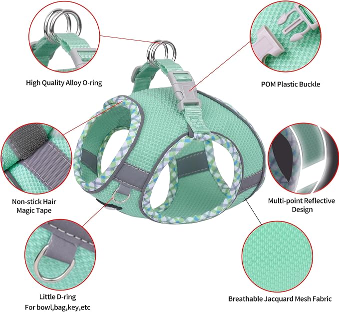 Teacup Puppy Harness and Leash Set Escape-Proof, Turquoise S | No Pull Step-in Vest, Breathable Mesh, Reflective Design with High-Stick Magic Tape, Outdoor Use for Poodles, Pomeranians - Image 5