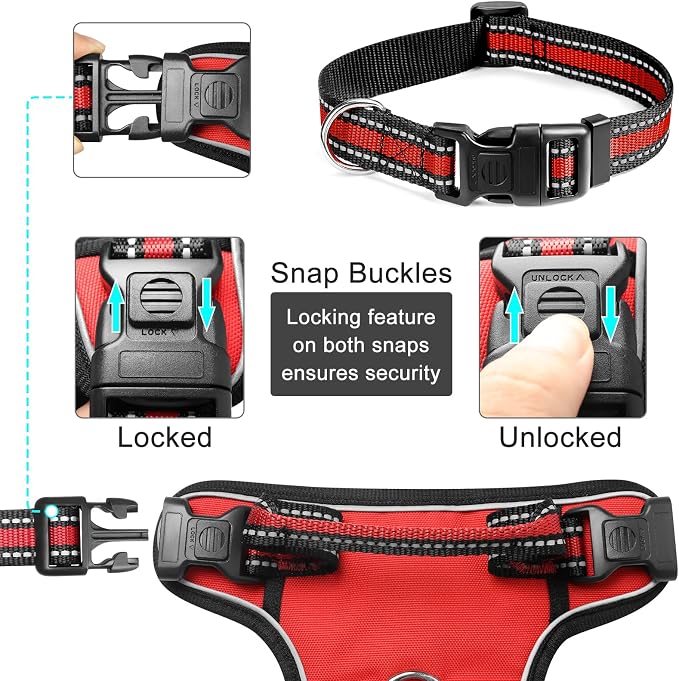 Dog Harness No Pull, Pet Harnesses with Dog Collar, Adjustable Reflective Oxford Outdoor Vest, Front/Back Leash Clips for Small, Medium, Large, Extra Large Dogs, Easy Control Handle for Walking - Image 7