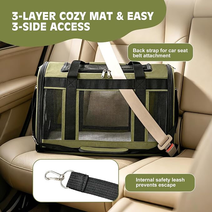 Extra-Large Cat Carrier, Soft-Sided Collapsible Pet Carrier up to 22 lbs | Dog Carrier with Breathable Mesh, Spacious Interior for Big/Medium Cats and Small Dogs, Car Travel Vet Visit - Image 7