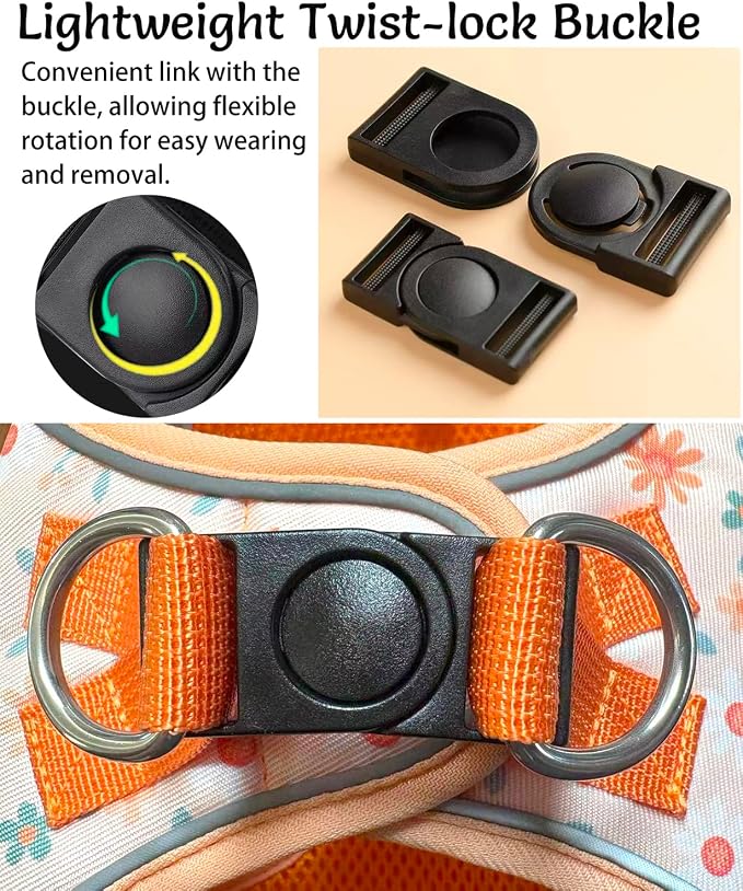 Mihqy Step in Dog Harness and Leash Set, Breathable Mesh, Orange Floral,S | Reflective, Adjustable No Pull Harnesses for Small Dogs Puppy and Cats, Lightweight Vest Harnesses, Fashion Floral Design - Image 7