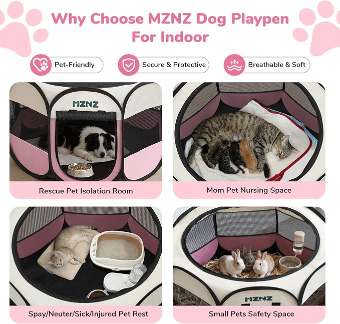 Dog Cat Small Animal Puppy Playpen Crate, Large, Pink | Portable Pop Up Pet Cage Enclosure Tent Kennel Indoor Outdoor with Carrying Case, No Assembly, Camping Use - Image 4