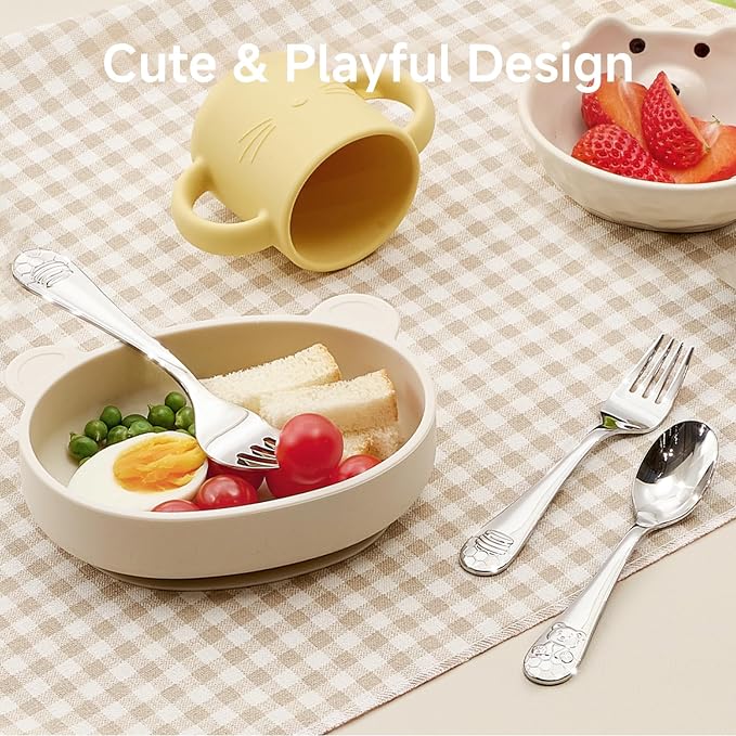 KINGSTONE 2 Pcs Kids Silverware with Case, Stainless Steel, Honey Bear | Large 18/10 Stainless Steel Fork & Spoon, Ergonomic, Lightweight, Self-Feeding Children Flatware for Travel & Home - Image 5