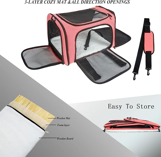 Soft Sided Carrier for Small Medium Cats Dogs,Removable Pad Collapsible Travel Pet Carrier Large Watermelon - Image 2