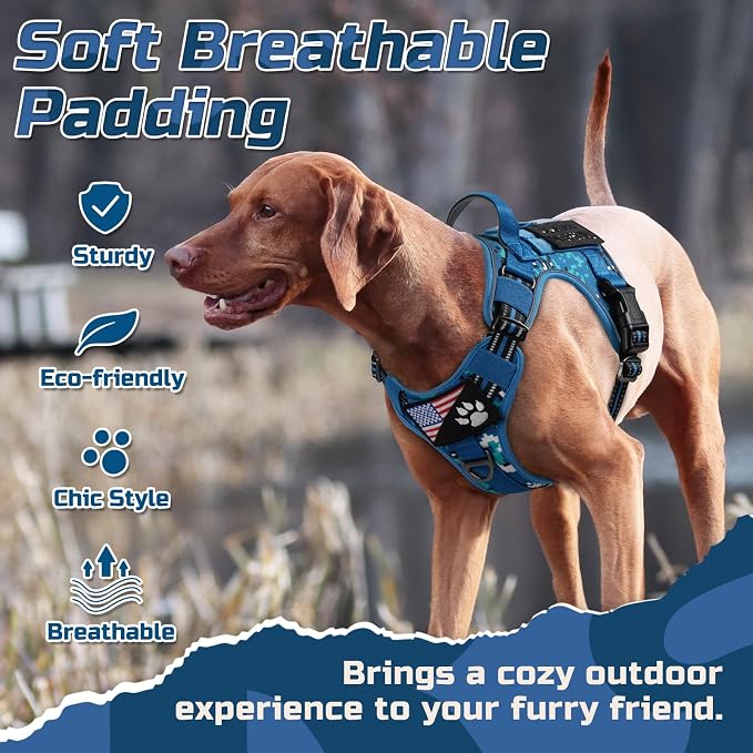 rabbitgoo Tactical Dog Harness for X-Large, No Pull Military Service Vest | Molle & Handle, Heavy Duty, Adjustable, Reflective Straps, Easy Control for Training Walking, Blue Camo, X-Large - Image 6