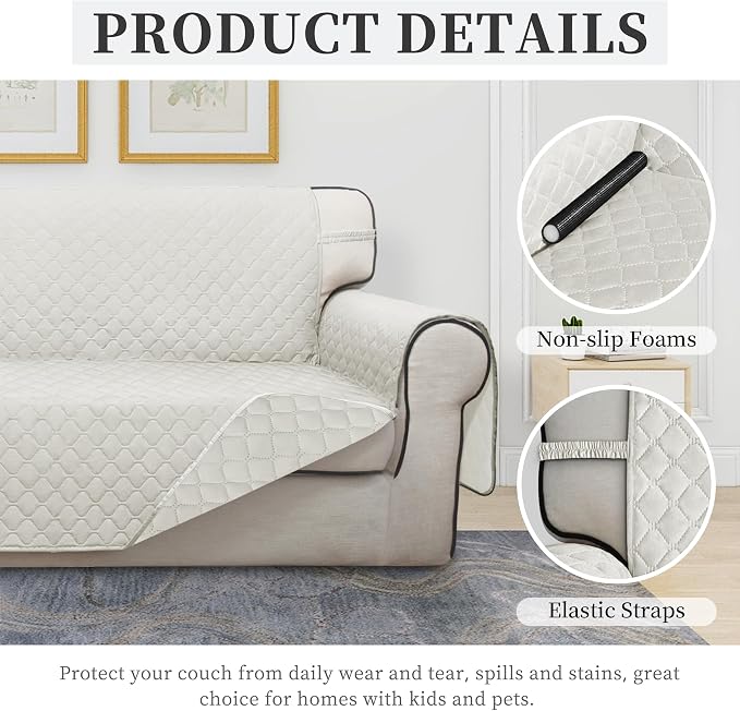 ISSUNTEX Double Protection 100% Waterproof Sofa Covers for Living Room, Couch Covers for 3 Cushion Couch Sofa, Reversible Furniture Protector Sofa Cover for Dogs, Pets, Kids (Sofa, Ivory/Ivory) - Image 5
