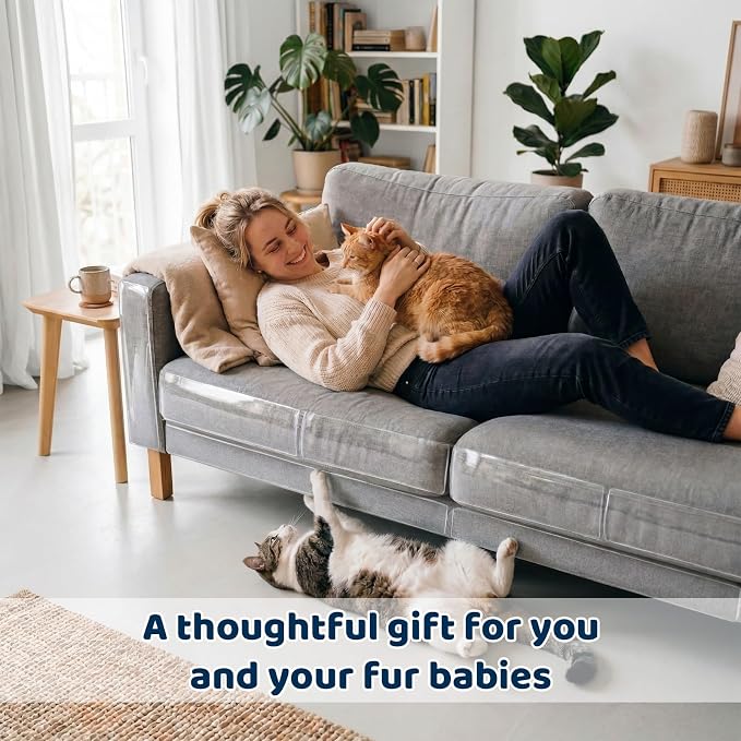 12PCS Symmu No Pins Anti Cat Scratch Furniture Protector for Fabric Sofa | No-Residue, Heavy-Duty, No Pins Required, Single-Sided, Clear, Cuttable, Pet-Friendly, Easy to Install - Image 8