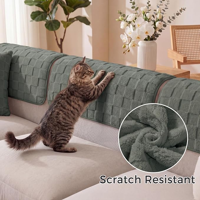 Foxdecor Couch Arm Covers for Sofa Arm Chair Covers Set of 2 | Sofa Arm Covers Cat Scratch Resistant Couch Protectors, Washable Armrest Cover Furniture Arm Covers, Grey 26x26 in - Image 3