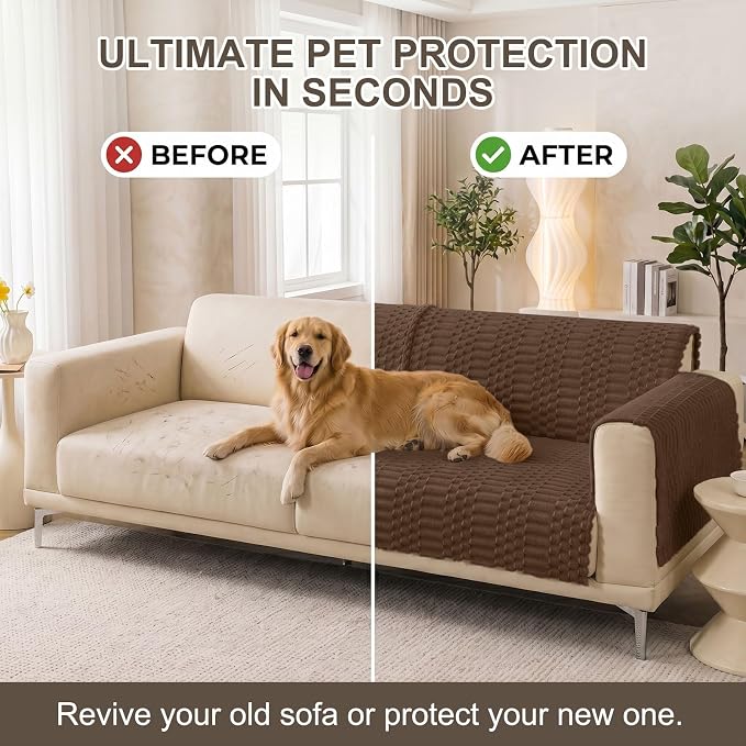 Smiry Waterproof Couch Covers for Dogs Washable, Non Slip Pet Sofa Cover | Plush Scratch Resistant Flannel Furniture Protector for Dogs, Chocolate, 27.6" x 27.6", 2 Pack - Image 7