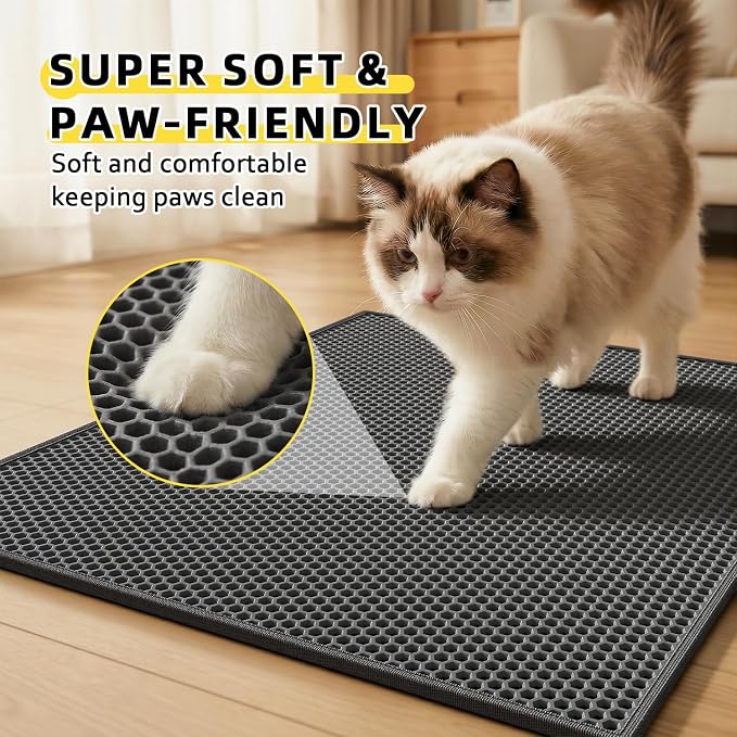 Cat Litter Mat, 30"x24", Waterproof, Easy to Clean (Black-1Pack) | Double-Layer Honeycomb for Effective Litter Trapping, Premium Durable EVA, Non-Slip, Paw-Friendly Soft Surface - Image 4