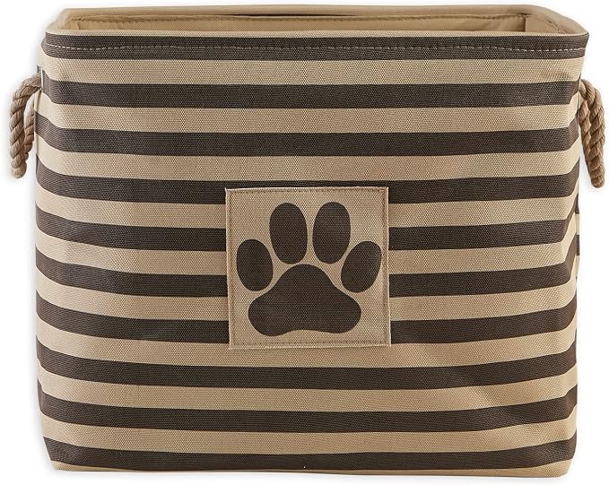Bone Dry Pet Storage Collection Striped Paw Patch Bin, Large Rectangle, Brown - Image 2