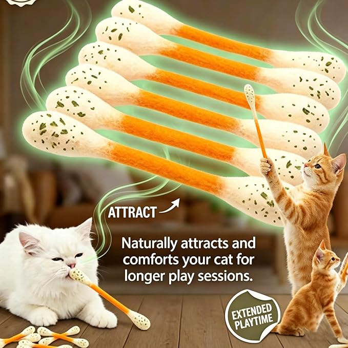 6 PCS Swabs Cat Toys with Catnip,Cat Qtip Toy,Cotton Swabs Cat Toys with Catnip,Durable for Chew,Interactive Kitty Kick Sticks for Cat Lovers Gift,Sturdy Teething Chew Toy (Colorful) - Image 6