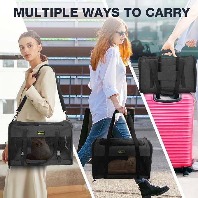 Cat Carrier 20"x13"x13", Foldable Soft-Sided Travel Pet Bag | Designed for cats and small pets with sturdy frame support, breathable mesh and seat belt compatibility for safe car travel. - Image 6