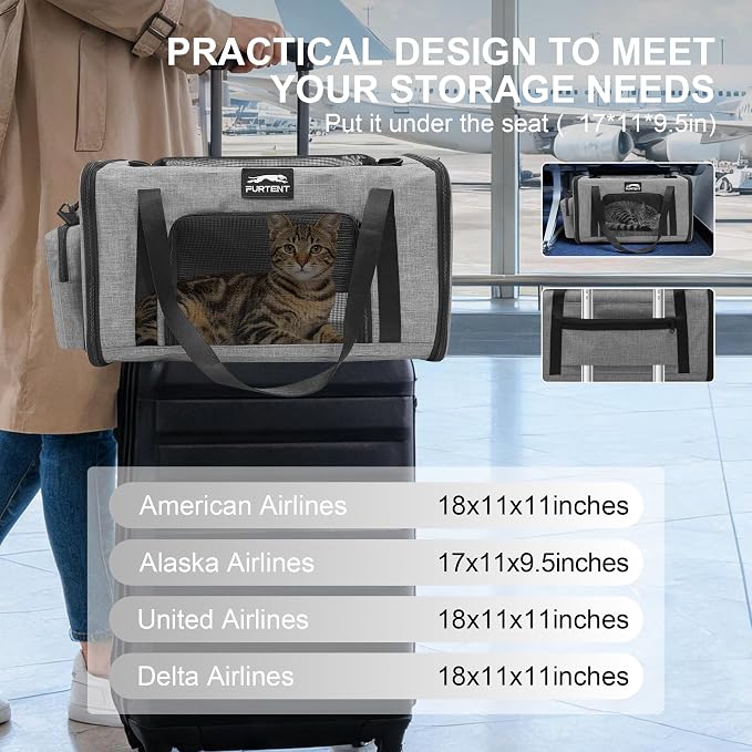 Soft-Sided Cat Carrier with Foldable Litter Box for Air Travel, Gray | A compact soft-sided carrier with a foldable litter box and organized storage for flights, car trips and hotel stays. - Image 2