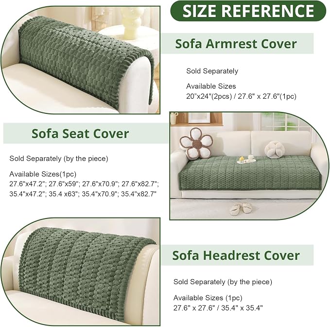 OstepDecor Couch Cover for Dogs, Washable Non Slip Sofa Cover for Pets | Soft Couch Covers for Sofa, Loveseat and Sectional, Furniture Protector Against Pet Hair & Dirt (35.4" x 70.9", Green) - Image 3
