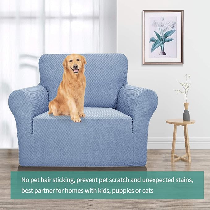 YEMYHOM Couch Cover Latest Jacquard Design High Stretch Sofa Chair Covers for Living Room, Pet Dog Cat Proof Armchair Slipcover Non Slip Magic Elastic Furniture Protector (Small, Light Blue) - Image 2