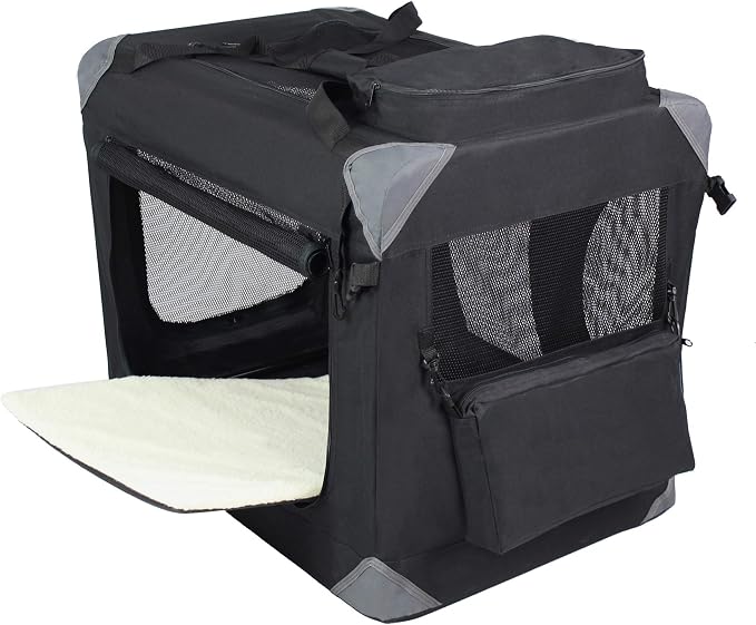 EliteField 3-Door Soft Dog Crate with Bed & Carrying Bag (2-Year Warranty) | 3 Mesh Doors, Steel Frame, Removable & Washable Crate Cover and Bed Cover, Storage Pockets, Indoor/Outdoor, Foldable - Image 3